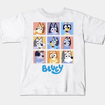 Bluey Character Grid T Shirt Colorful and Fun