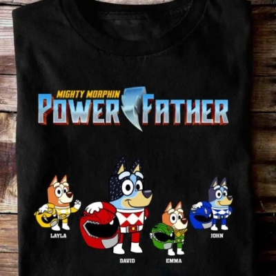 Bluey Mighty Morphin Power Father Family T Shirt