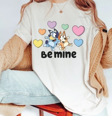 Bluey and Bingo Be Mine Cute Couples T Shirt